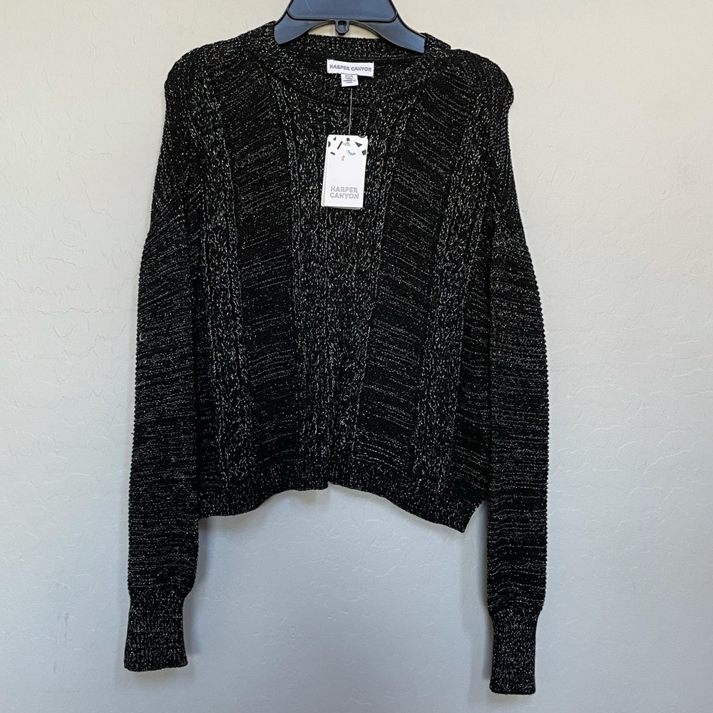 New Girls Harper Canyon black sweater with metallic thread